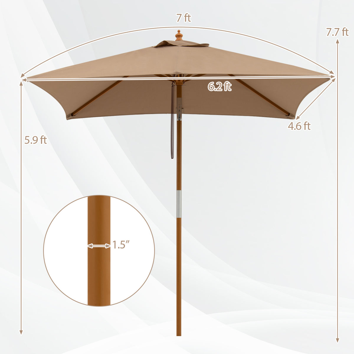 Beige 7-foot outdoor rectangular patio umbrella with adjustable height, perfect for outdoor shades and outdoor umbrella setups.