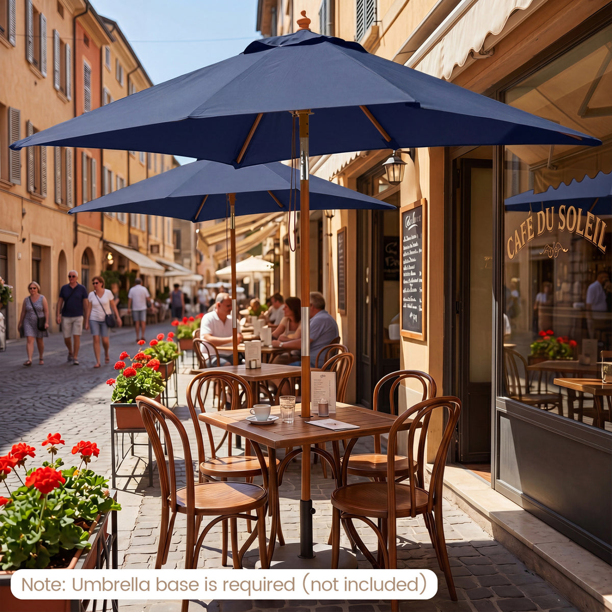 Beige 7-foot outdoor rectangular patio umbrella with adjustable heights, perfect for outdoor shades and sun protection.