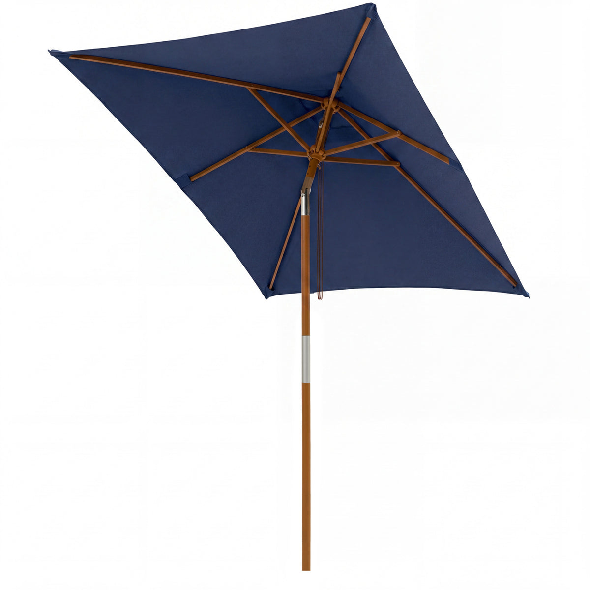 Beige 7-foot outdoor rectangular patio umbrella with adjustable heights, designed for outdoor shade and sun protection.