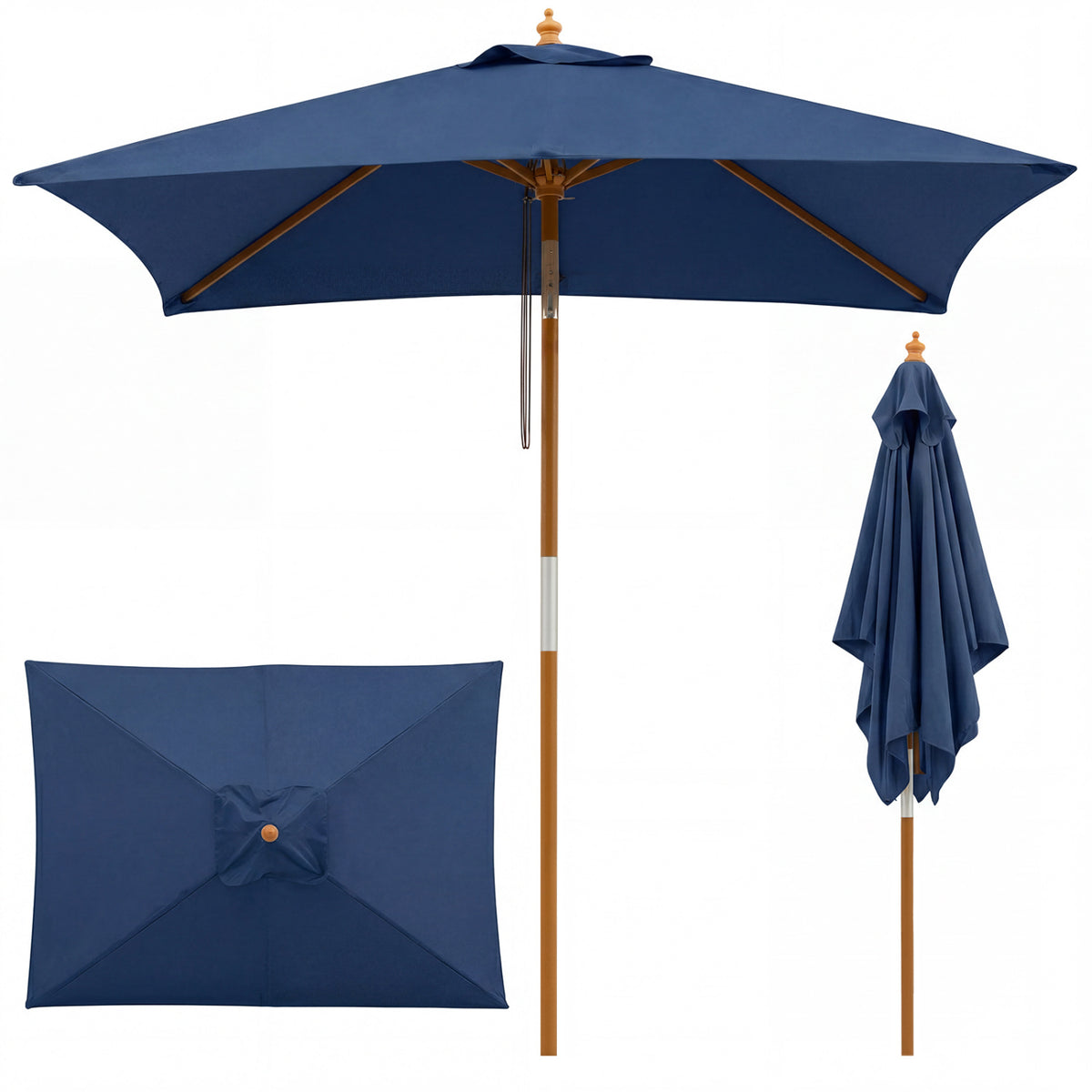 Beige 7-foot outdoor rectangular patio umbrella with adjustable heights, providing shade and style for outdoor spaces.