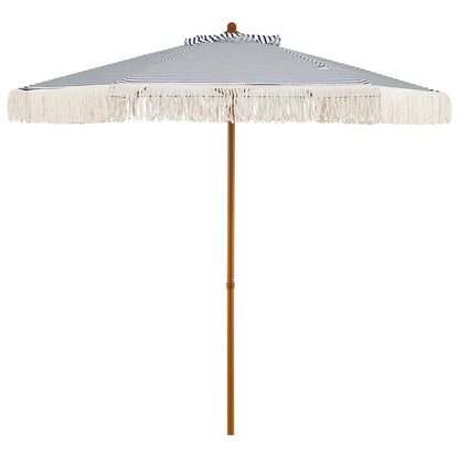 7 Feet Patio Umbrella with Fringe Sun-Protective Beach Umbrella with Boho Tassel-Blue