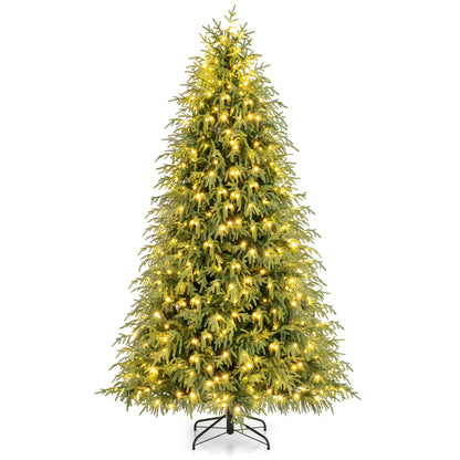 7 Feet Pre-Lit Artificial Christmas Tree Hinged Faux Xmas Tree with Soft Branch Tips