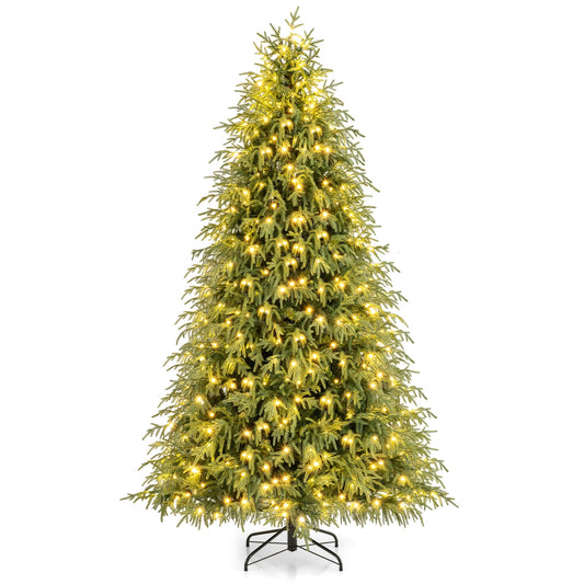 7 Feet Pre-Lit Artificial Christmas Tree Hinged Faux Xmas Tree with Soft Branch Tips