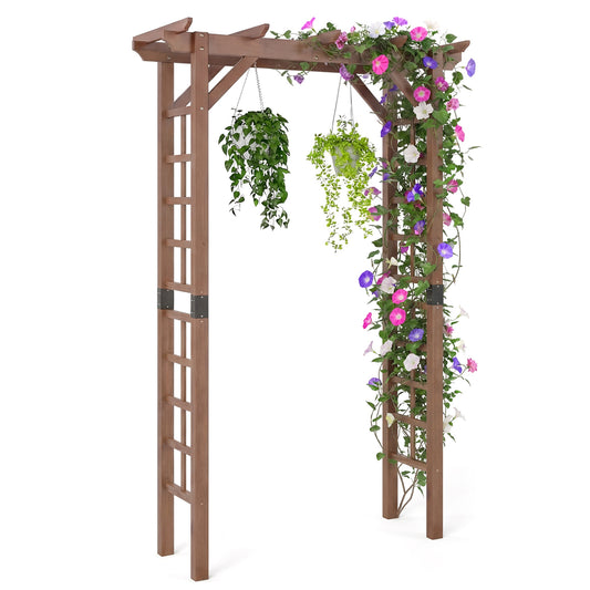 7 Ft Garden Arch Wooden Arbor Outdoor Wood Trellis for Climbing Plants-Rustic Brown