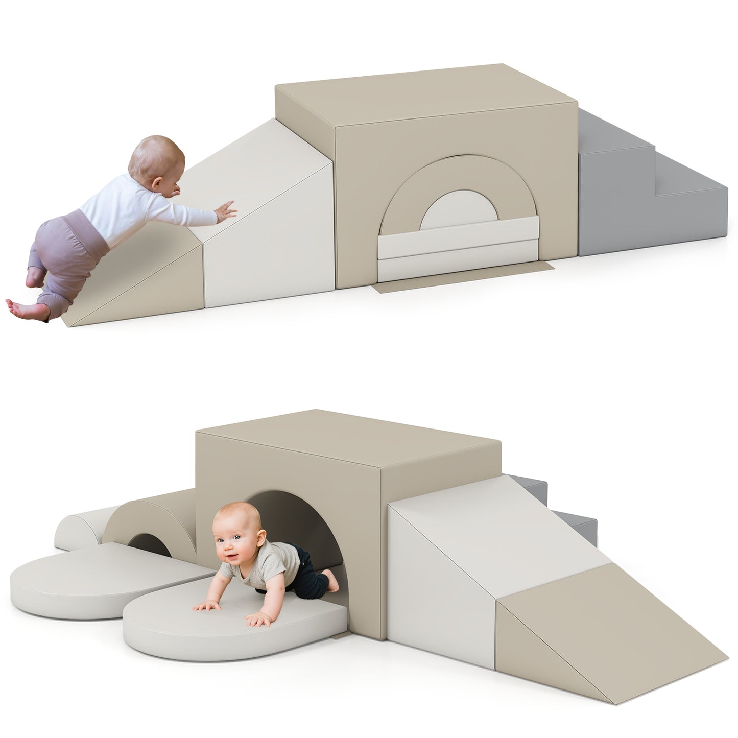 7-Piece Soft Foam Toddler Climbing Blocks Set PU Leather for 1+ Year Old-Blue