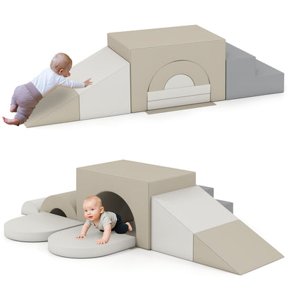 7-Piece Soft Foam Toddler Climbing Blocks Set PU Leather for 1+ Year Old-Blue