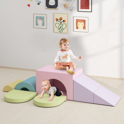 7-Piece Soft Foam Toddler Climbing Blocks Set PU Leather for 1+ Year Old-Blue