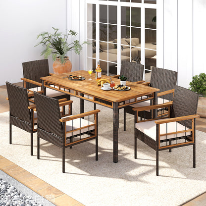 7 Pieces PE Wicker Patio Dining Set for Garden and Backyard