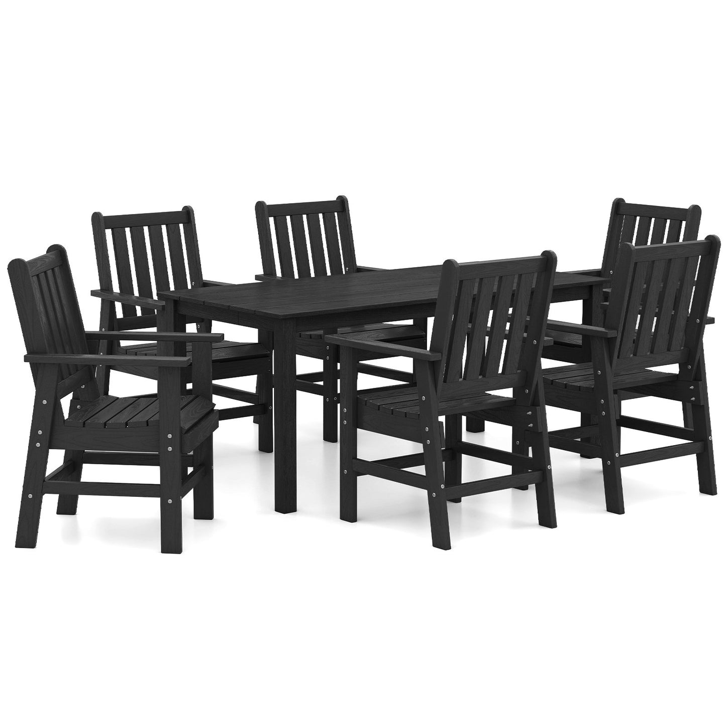 7 Pieces Patio Dining Set Outdoor HDPE Weather Resistant Table and Chairs Set-Black