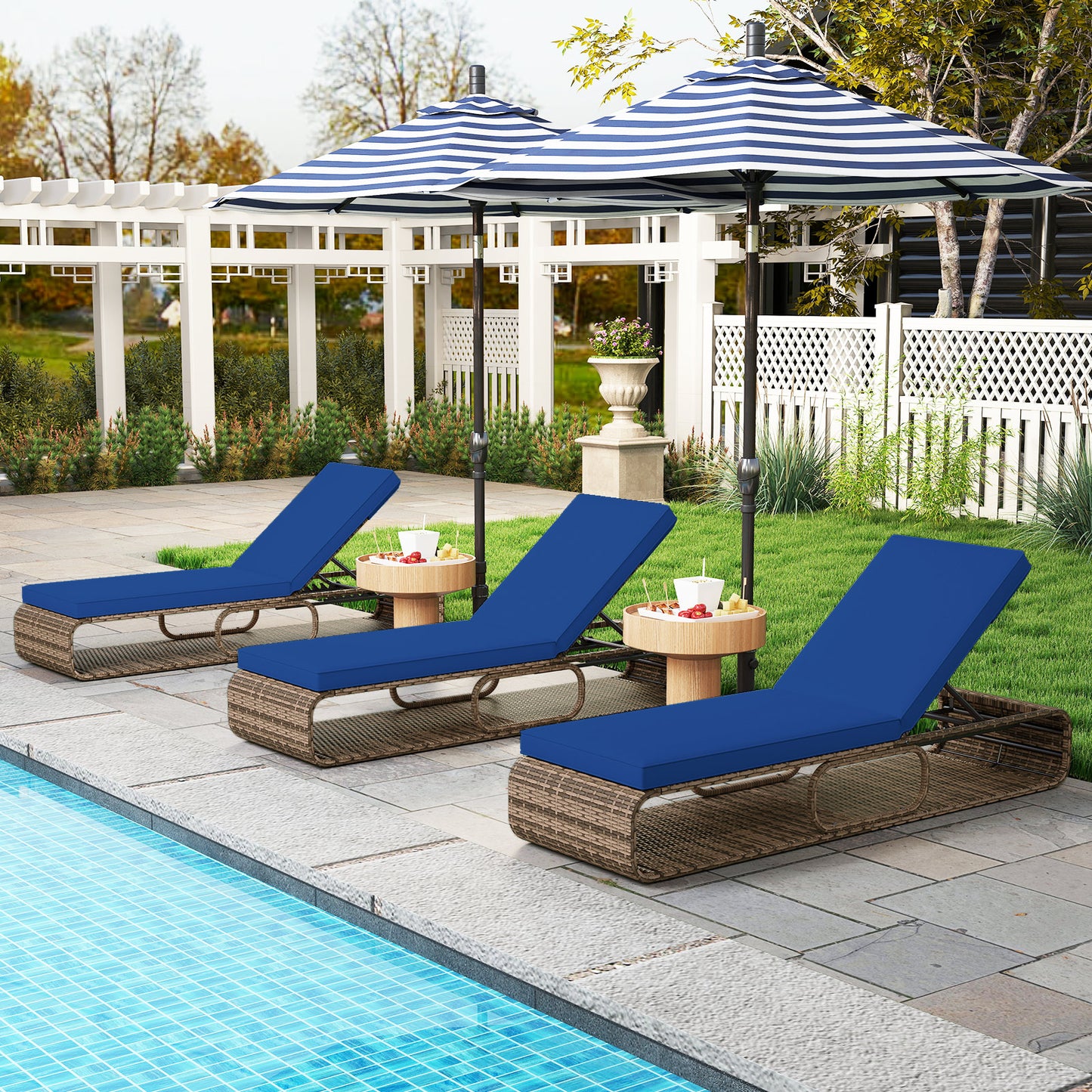7-Position Adjustable PE Rattan Outdoor Chaise Lounge Chair-Navy