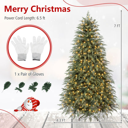 7 ft Artificial Christmas Tree with 406/722/1010/1372 Full Branch Tips and 245/355/435/525 Warm White LED Lights
