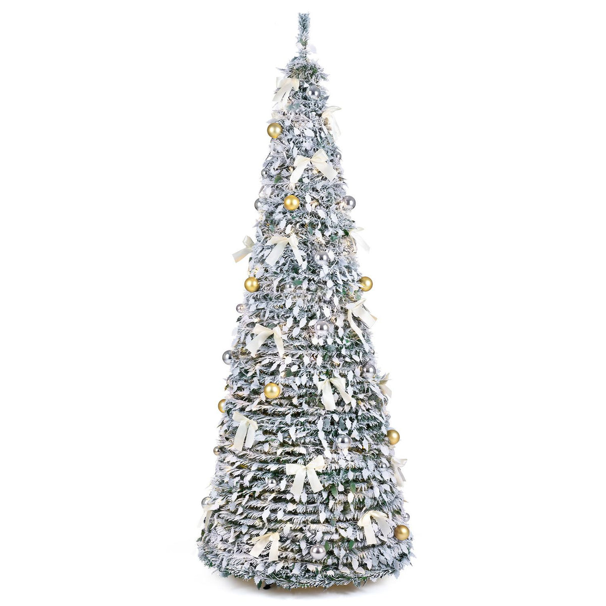 7 ft Pop Up Flocked Christmas Tree with 30 Christmas Bows and 35/50 Christmas Balls