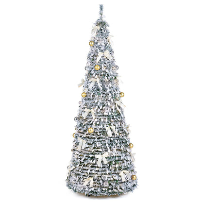 7 ft Pop Up Flocked Christmas Tree with 30 Christmas Bows and 35/50 Christmas Balls