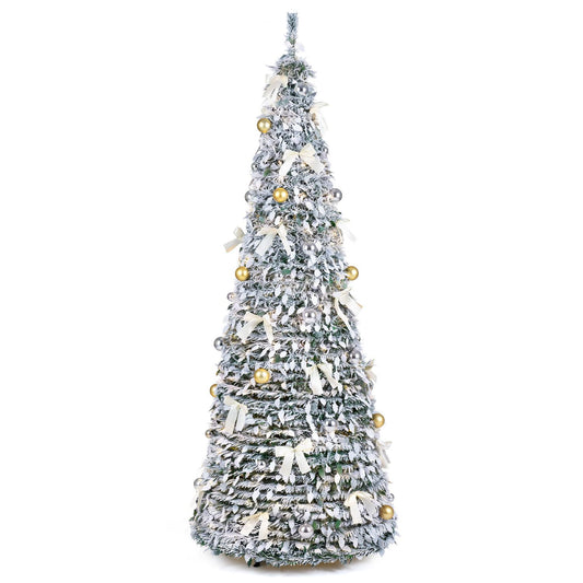 7 ft Pop Up Flocked Christmas Tree with 30 Christmas Bows and 35/50 Christmas Balls