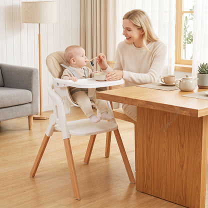 7-in-1 Convertible Foldable Baby High Chair with Adjustable Tray for Kids-Beige