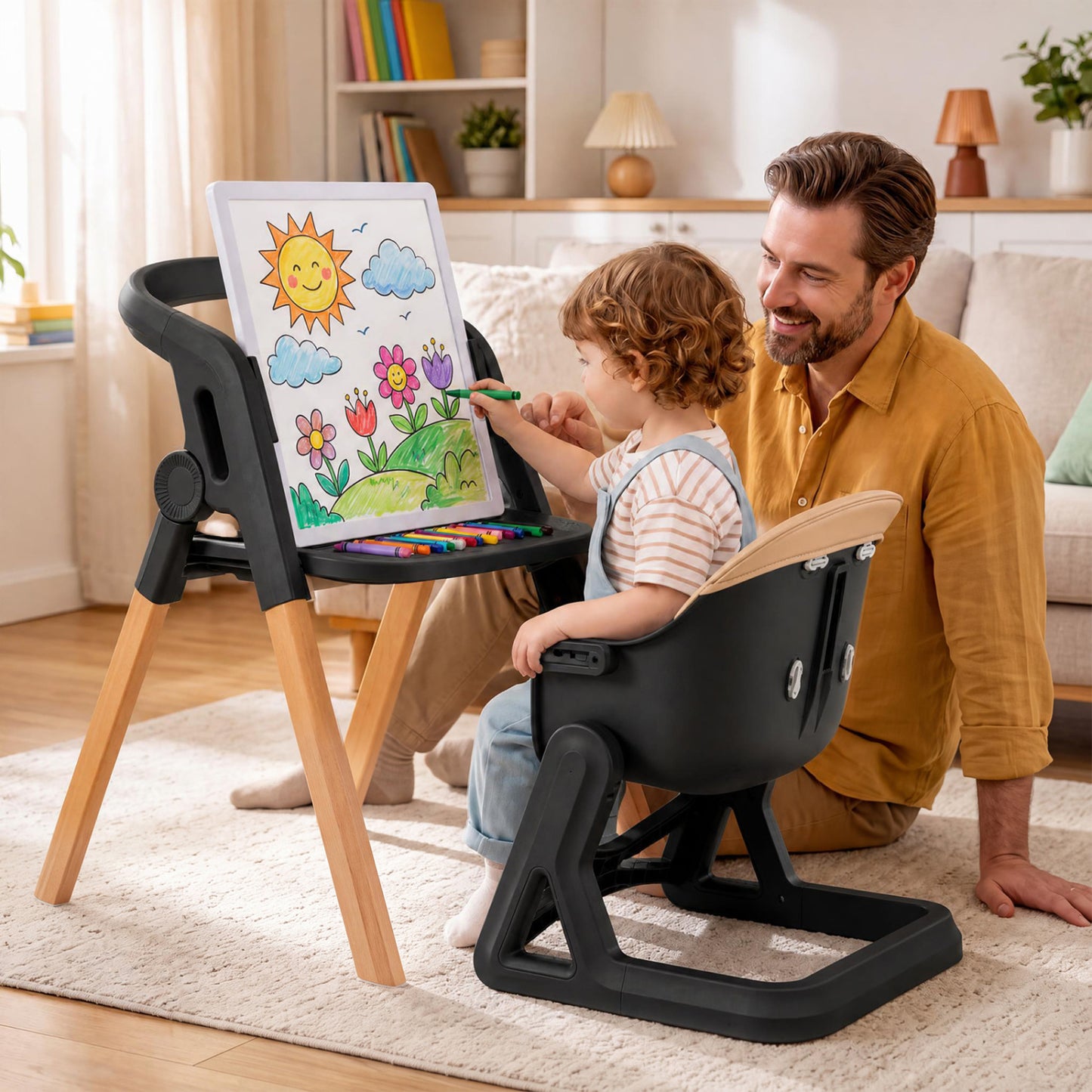 7-in-1 Convertible Foldable Baby High Chair with Adjustable Tray for Kids-Beige