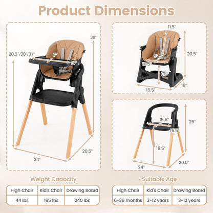 7-in-1 Convertible Foldable Baby High Chair with Adjustable Tray for Kids-Beige