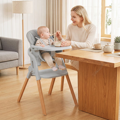7-in-1 Convertible Foldable Baby High Chair with Adjustable Tray for Kids-Beige