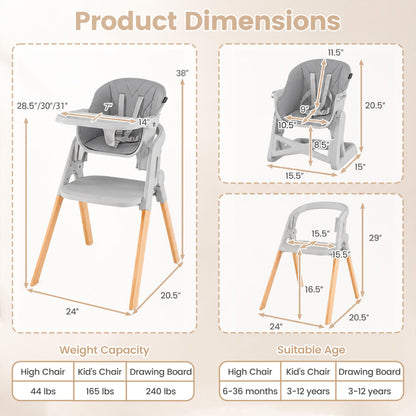 7-in-1 Convertible Foldable Baby High Chair with Adjustable Tray for Kids-Beige