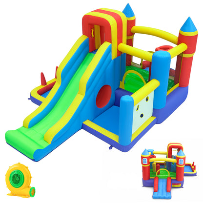7-in-1 Inflatable Bounce House with Slide and Ball Pit and 680W Blower for Kids