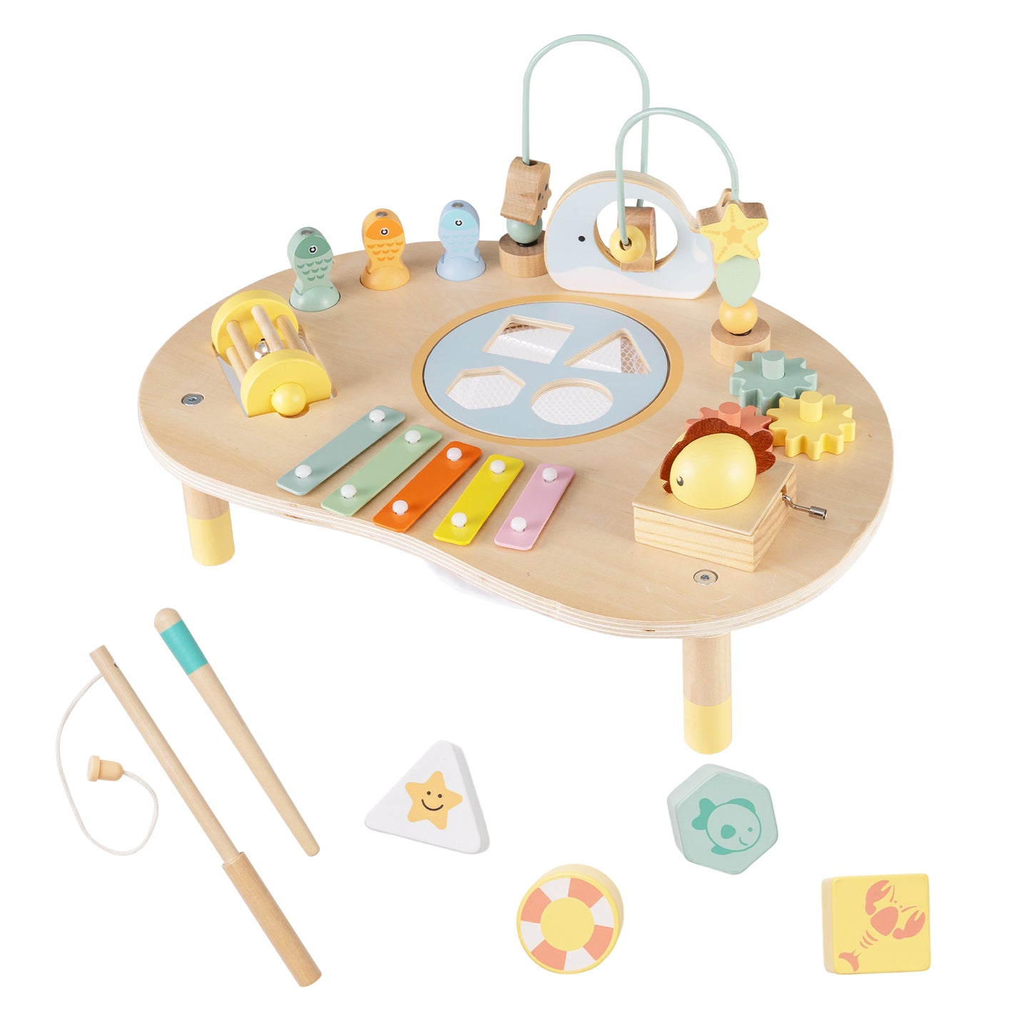 7-in-1 Toddler Activity Table Montessori Sensory Toy for 12 Month+ Wooden Musical Play Table