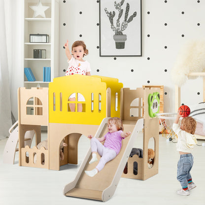 7-in-1 Toddler Slide Set for Kids with Climber and Basketball Hoop-Multicolor