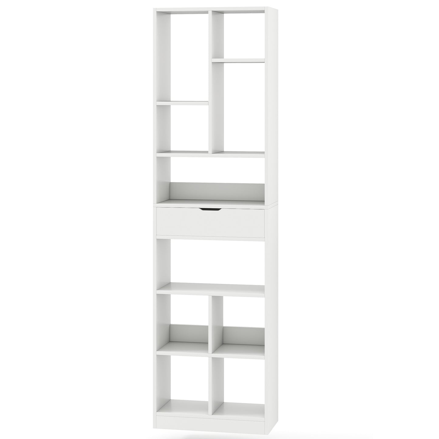 7-tier Bookshelf with Drawer 180cm Floor Standing Display Rack Storage Shelf-White