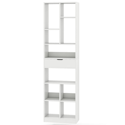 7-tier Bookshelf with Drawer 180cm Floor Standing Display Rack Storage Shelf-White