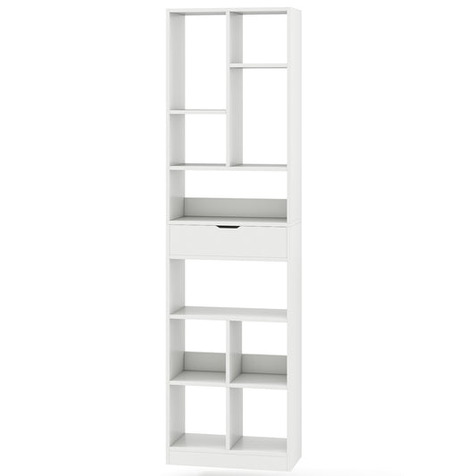 7-tier Bookshelf with Drawer 180cm Floor Standing Display Rack Storage Shelf-White