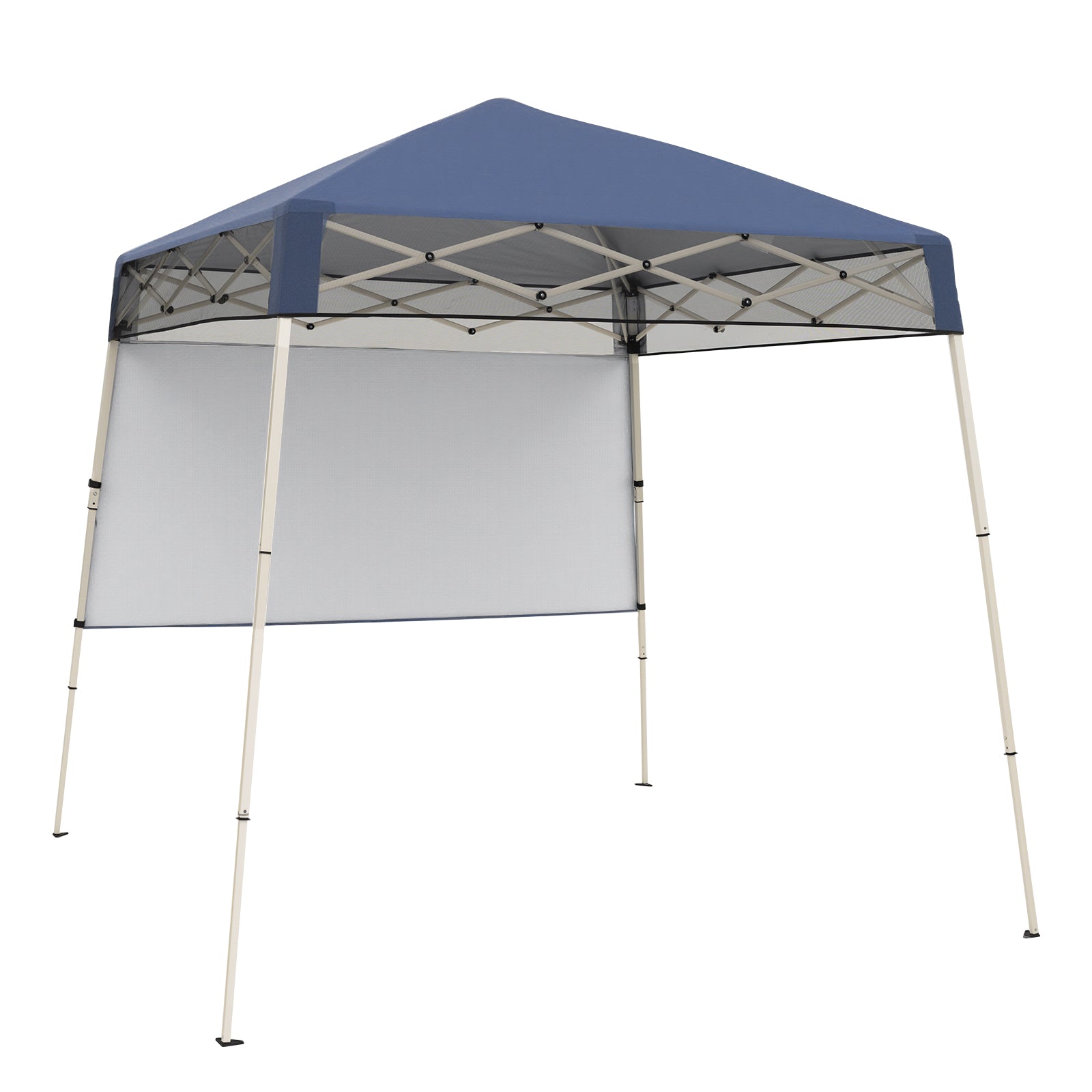 Blue 7x7 ft pop-up canopy tent with push center lock, ideal for outdoor sports, picnics, and camping by Wilsons Home Store.