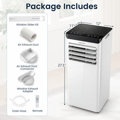 Black 8000 BTU portable air conditioner by Wilsons Home Store with dehumidifier and 24-hour timer for cooling and climate control