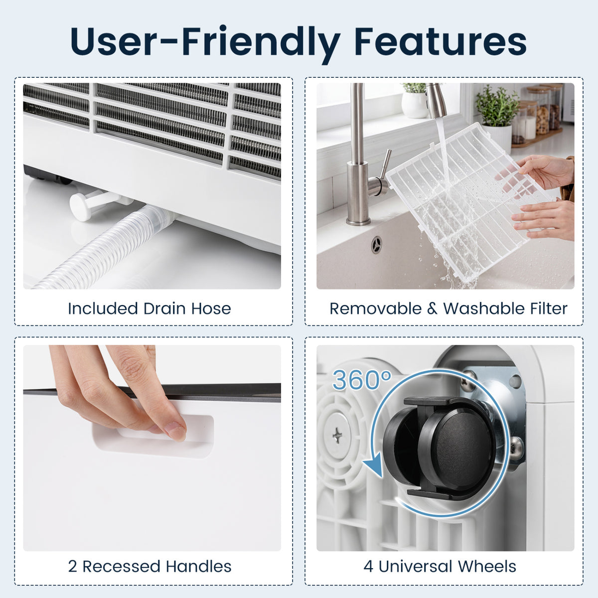 Black 8000 BTU portable air conditioner by Wilsons Home Store with dehumidifier and 24-hour timer, ideal for climate control.