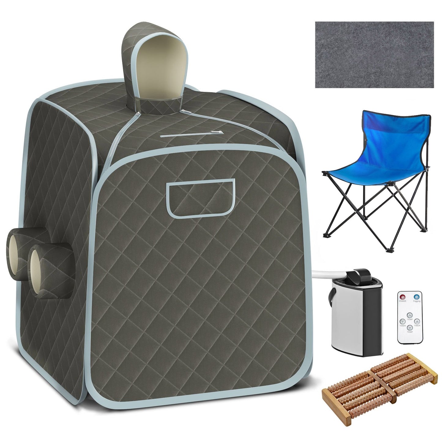 800W 2 Person Portable Steam Sauna Tent SPA with Hat Side Holes 3L Steamer-Black