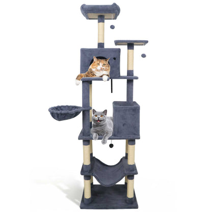 80 Inches Tall Cat Tree with 2 Large Condos and Dangling Toys-Beige
