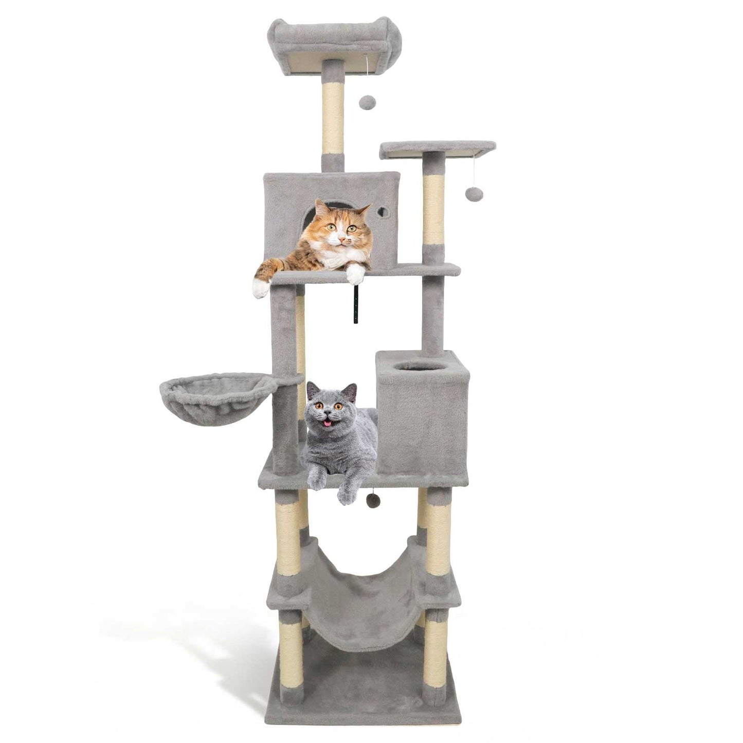 80 Inches Tall Cat Tree with 2 Large Condos and Dangling Toys-Beige