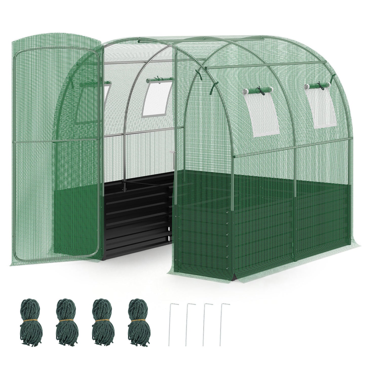 80 x 79 x 79 Inches Walk-in Greenhouse with Large Plant Bed-Green