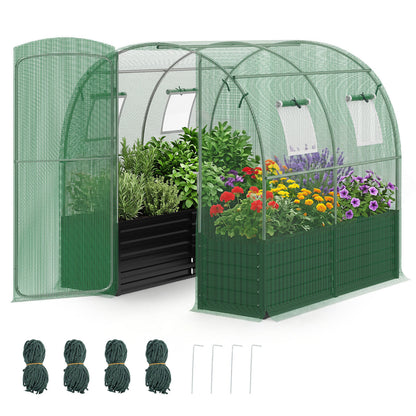 80 x 79 x 79 Inches Walk-in Greenhouse with Large Plant Bed-Green