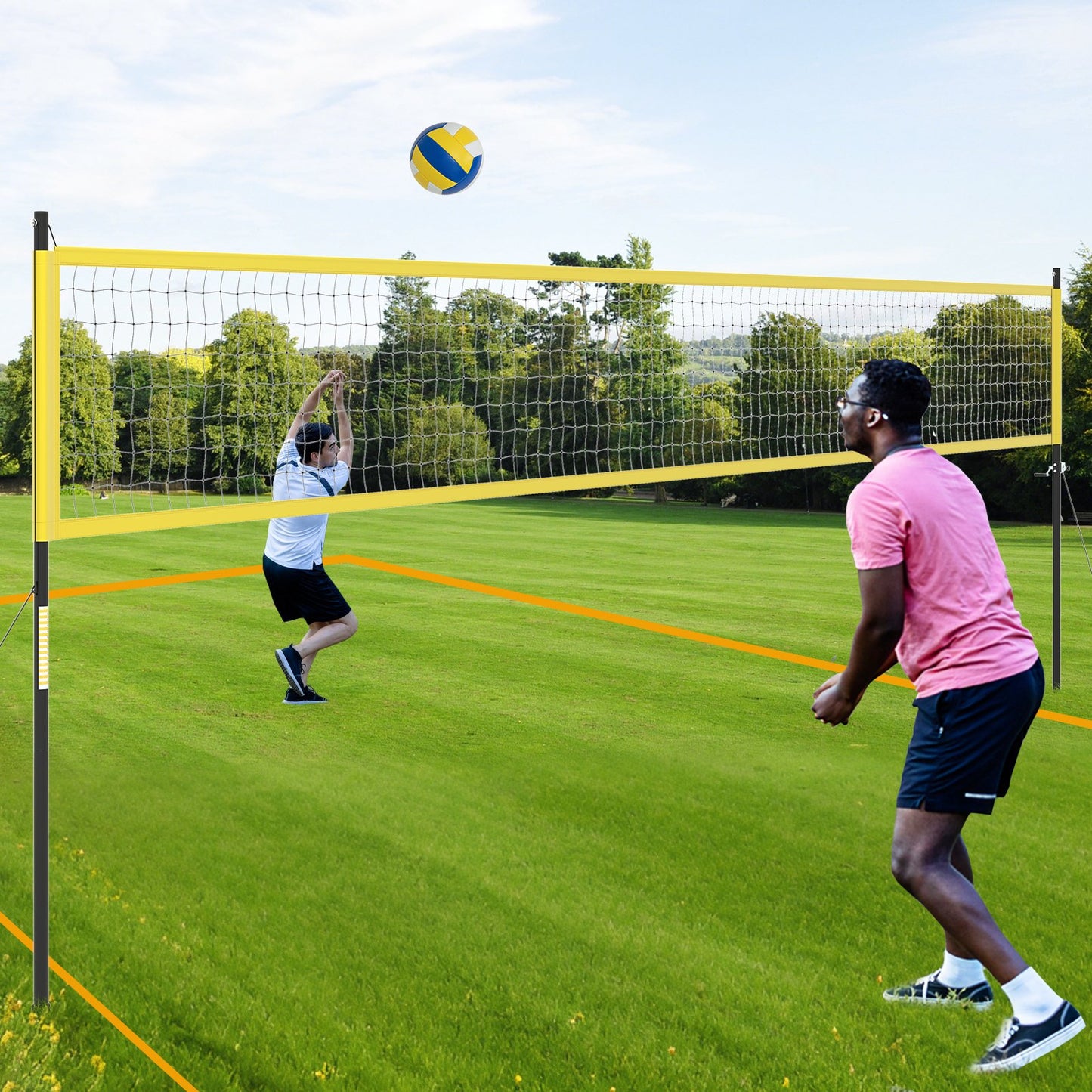 Portable Outdoor Volleyball Net Set Heavy-Duty Volleyball Net System-Green