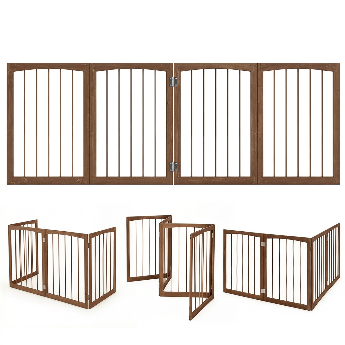 83 inch L x 30 inch H Dog Gate 4-Panel Wooden Pet Fence for Indoor-Brown