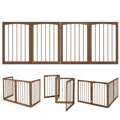 83 inch L x 30 inch H Dog Gate 4-Panel Wooden Pet Fence for Indoor-Brown