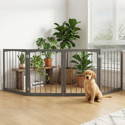83 inch L x 30 inch H Dog Gate 4-Panel Wooden Pet Fence for Indoor-Brown