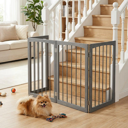 83 inch L x 30 inch H Dog Gate 4-Panel Wooden Pet Fence for Indoor-Brown