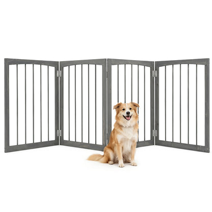 83 inch L x 30 inch H Dog Gate 4-Panel Wooden Pet Fence for Indoor-Brown