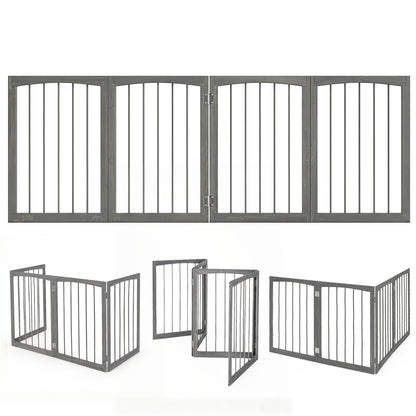 83 inch L x 30 inch H Dog Gate 4-Panel Wooden Pet Fence for Indoor-Brown