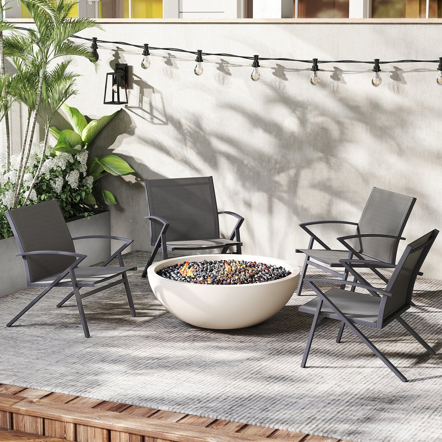 Patio Chairs Set of 2 Lawn Chairs with Heavy Duty Metal Frame-Grey