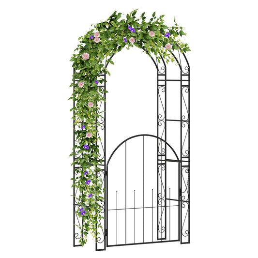 84 Inch Tall Garden Arch Metal Arbor Archway with Gate