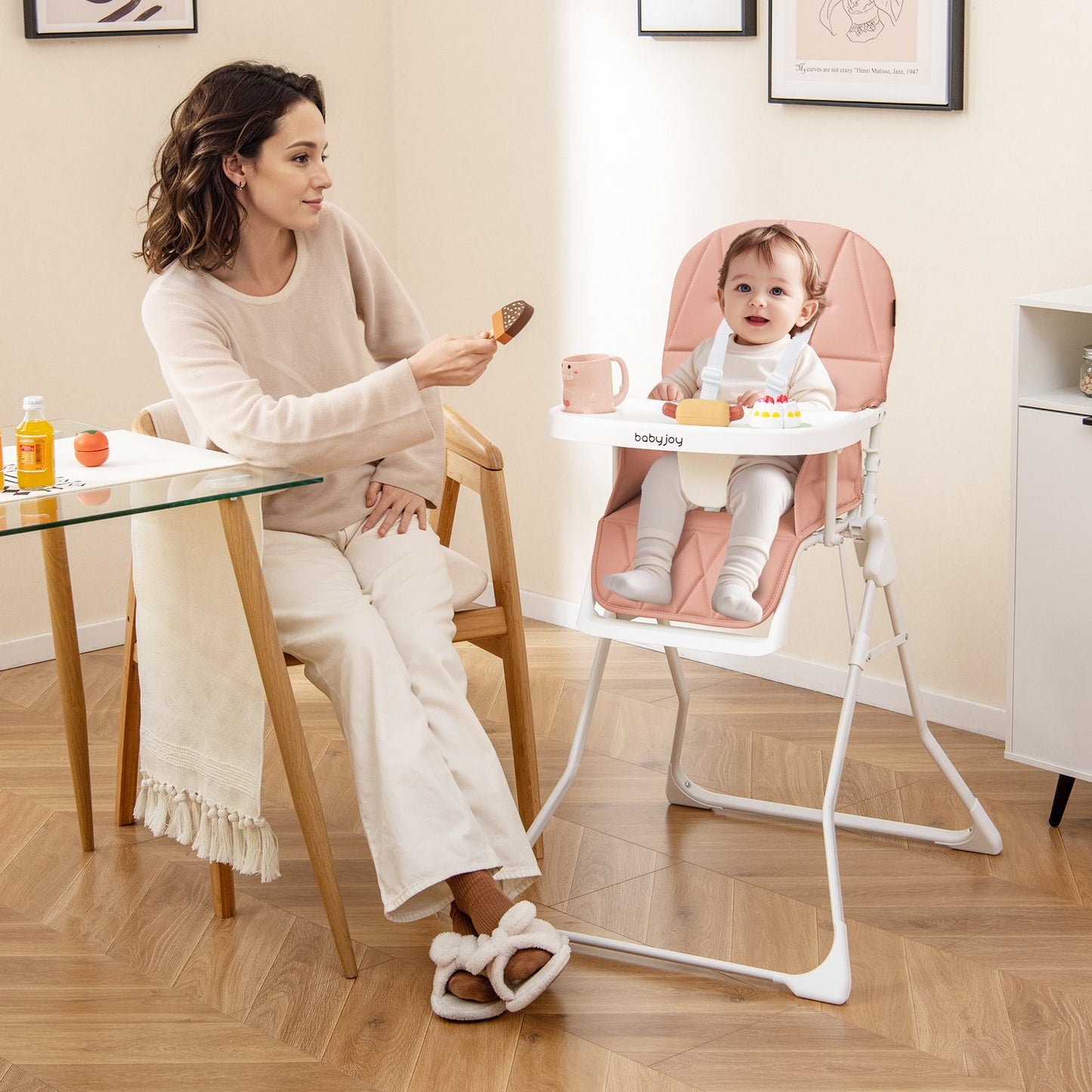 Easy Clean Compact Highchair with Removable Adjustable Tray and PU Seat Cushion-Gray