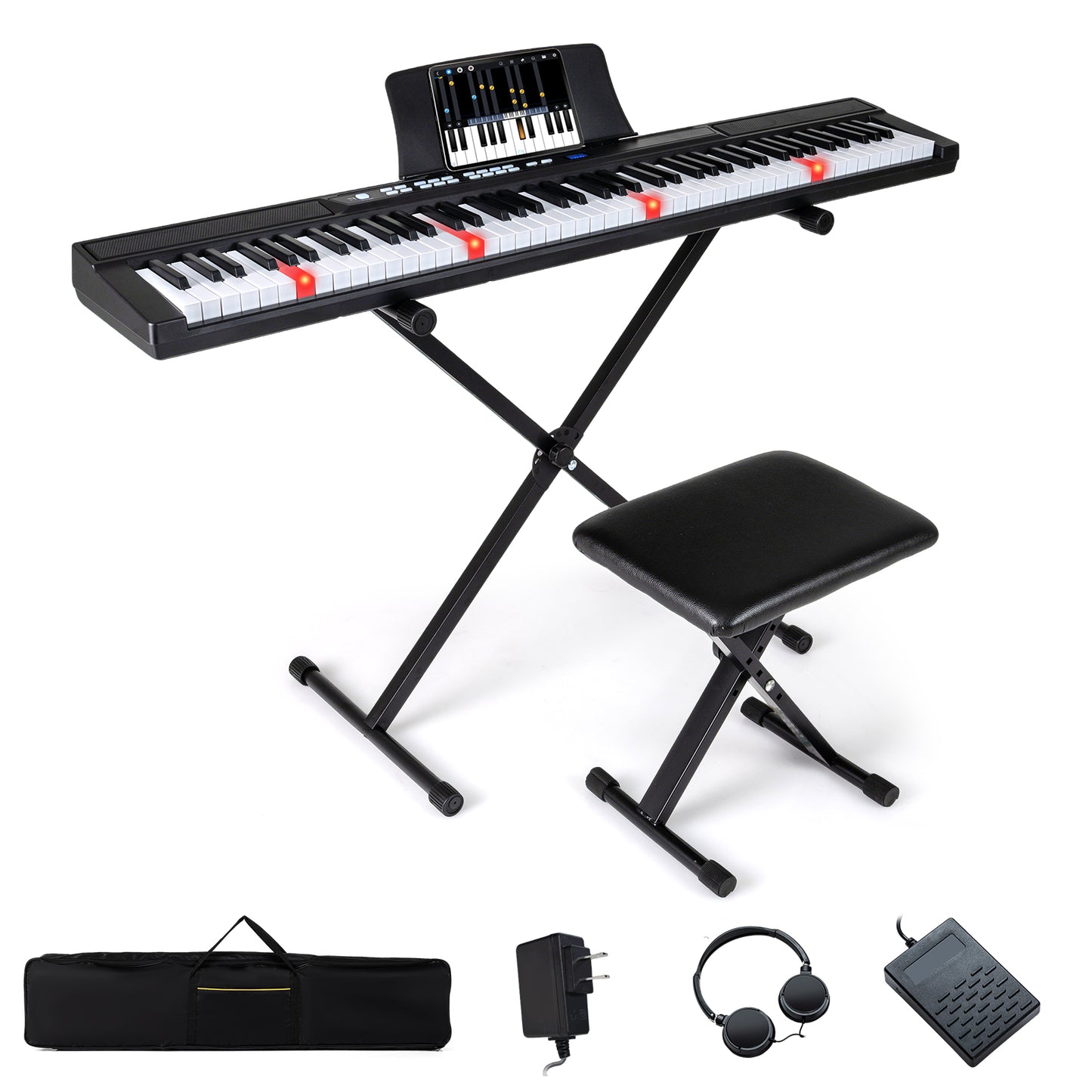 88-Key Electric Piano Keyboard with Adjustable Stand and  Portable Bag-Black