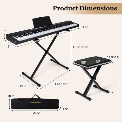 88-Key Electric Piano Keyboard with Adjustable Stand and  Portable Bag-Black