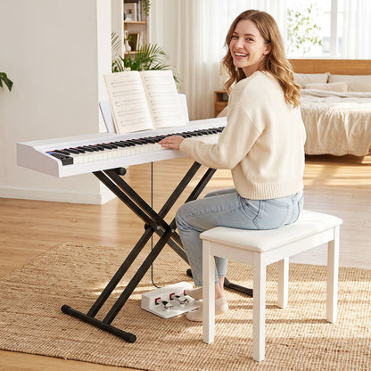 88-Key Portable Digital Piano Keyboard with Stand and Full-Size Semi-Weighted Keys-Black + White